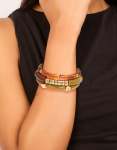 Goldair Gold Brown & Green Resin Stretch Bracelets 3-PACK