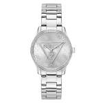 Guess Silver Tone Analog Quartz Watch Stoned Bezel