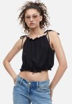 Tie-strap Frill-trimmed Top - Black