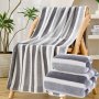 Microfiber Bath Towels Set Of 2 - Thick Super Absorbent & Quick Dry Striped Towels For Adults Ideal For Travel Gym Yoga - 14+ Uncharged