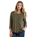 Asymmetrical Button Silky Patch Panel Top - Olive Free
