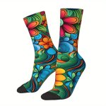 1 Pair Unisex Compression Crew Socks Polyester And Elastane Blend Hip Hop Vintage Hippy Floral Print Knit Fabric Hand Washable -