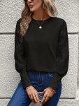 Floral Lace Splicing Elegant T-Shirt Crew Neck Long Sleeve T-Shirt For Spring & Fall Women's Clothing