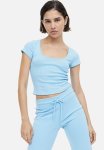 Pointelle Jersey Top - Light Blue