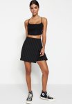 Smart Striped MINI High Waist Knitted Shorts Skirt - Black