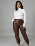 Vegan Leather Cargo JOGGERS - Coffee - Small