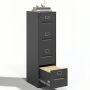 Steel Vertical 4 Drawer Inner Handle Filing Cabinet Cupboard Locker With Card Slots - Black