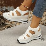 Womens Soft Sole Platform Sandals Round Toe Comfortable Casual Walking Shoes Hollow Wedge Breathable Sandals