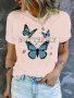 Butterfly Print T-Shirt Casual Crew Neck Short Sleeve Daily Top Women's Clothing