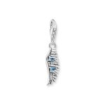 Charm Pendant Phoenix Feather With Blue Stones Silver