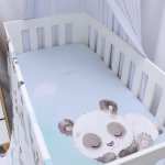 Cot Fitted Sheet Dove Blue Panda On The Moon