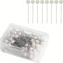 100pcs White Round Pearl Headed Pins Straight Head Pins Dressmaking Dressmaker Pins Corsage Florists Sewing Pin For Wedding Flowers Buttonholes Corsages Bridal Floral Craft