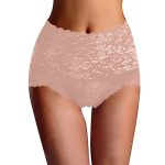 Womens Sexy High Waist Lace Underwear Body Shaping Soft Fabric Comfort Fit Fashionable Panties For Everyday Beige XXL