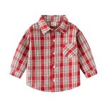 Toddler Plaid Dress Shirt Little Boys Girls Long Sleeve Button Down Outwear Jacket Lapel Formal Shacket Red 3-4 Years