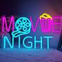 Movie Night Neon Sign Cinema LED Neon Light Dimmable Popcorn Paper Box Neon Sign For Wall Decor Movie Theater Lights Movie Room Light Up