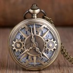 Steampunk Gear Fashion Quartz Pocket Watch Vintage Hollow Out Necklace Chain Watch Souvenir Gift For Women Men