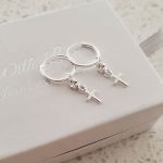 Gracelynn 925 Sterling Silver Cross Earrings Size: 5X13MM On 12MM Hoops