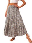 Kirundo Maxi Skirts For Women 2026 Summer Boho Floral High Waist Casual Flowy Long Skirt Beach Vacation Cruise Resort Wear Navy