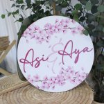 Wooden Name Board In Theme Cherry Blossom Pink