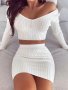 Ribbed Solid Two-piece Skirt Set Crop Long Sleeve T-Shirt & Skirt Outfits Women's Clothing