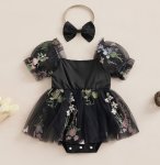 Embroidered Black Romper And Headband