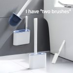 2024 Wall-mounted Silicone Toilet Brush Set With Non-slip Handle - Reusable Space-saving Bathroom Cleaning Tool With Paper Holde
