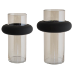 Set Of Two Black And Brown Scandinavian Vases 26 Cm And 30 Cm
