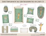 Cot Duvet Bedding Safari Pennygum With Sage Green Background Focus On Giraffe Set