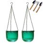 2 Pack Self Watering Hanging Planters Flower Pots Indoor Outdoor- Emerald