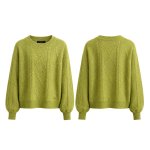 Wool Blend Cable Knit Olive Green