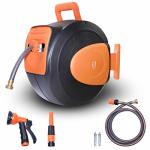 Wellmax Retractable Water Hose Reel With Wall Mount Flexible Garden Hoses Expandable Up To 65FT + 7FT Hose Connector Kink Free A