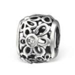 C525-C3763 - Sterling Silver Cz Flower Barrel European Charm Bead