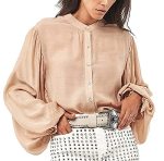 Seta Apparel Women's Long Sleeve Element Button Down Blouse Nude XL