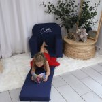 A Kids Sofa Fold-open Chair Blue With Name 3-8 Years