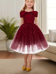 Girls Elegant Cold Shoulder Sequin Tutu Dress Kids Clothes For Party Christmas Gift Summer
