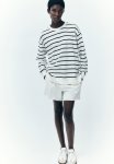 Sweatshirt - White & Navy Blue Striped