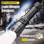 Abs Material Tactical LED Flashlight USB Rechargeable 300 Lumen Adjustable Beam 1200MAH Lithium Battery 3 Modes 200-500M Range For Camping Fishing Emergency Lighting - 1PC