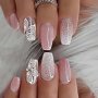 24pcs Glossy Long Ballet Fake Nails Gradient Pinkish Press On Nails With Flower And Shiny Sequin Rhinestone Design Sparkling Full Cover False Nails For