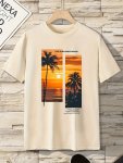 Coconut Tree Print Tee Shirt Tees For Men Casual Short Sleeve T-Shirt For Summer