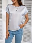 Elegant Loose Versatile Chic T-Shirt Short Sleeve Crew Neck Top For Summer & Spring Women's Clothing