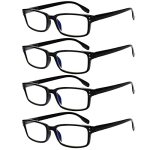 Kerecsen 4 Pack Reading Glasses For Men And Women With Spring Hinges Lightweight Black Rectangular Readers Eyeglasses 4 Pack Bla