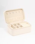 Cream Pu Leather Rectangular Layered Jewellery Box