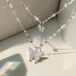 Chic Double-layer Butterfly Pendant Necklace For Girls - Fashionable Alloy Jewelry Perfect Birthday Gift