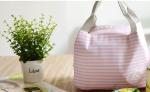 Kids Portable Insulated Thermal Lunch Bag - Pink Stripes
