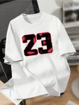 23 Print Drop Shoulder T-Shirt Short Sleeve Crew Neck Casual Top For Spring & Summer Women's Clothing