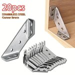 Heavy-duty Stainless Steel Corner Brackets - 10/20PCS Set Silvery 90-DEGREE Angle Connectors For Furniture & Wood Frames Durable