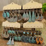 12PAIRS Retro Style Men's Distressed Geometric Round Scalloped Dangle Earrings Holiday Party Ear Jewelry
