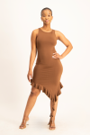Elora Asymmetrical Ruffle Dress - Pinecone - S