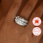 1PC 925 Sterling Silver Cuff Ring Multi Layer + Intertwine Design 18K Gold Plated Paved Shining Zirconia Match Daily Outfits Par