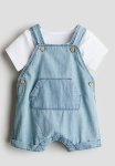 2-PIECE Cotton Set - Light Denim Blue White